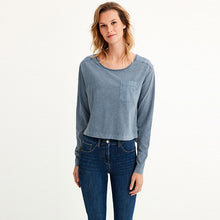 Load image into Gallery viewer, Chambray Blue Washed Pocket Long Sleeve Top
