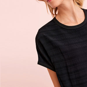 Black Stripe Short Sleeve Woven Mix Boxy T-Shirt
