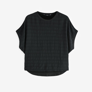 Black Stripe Short Sleeve Woven Mix Boxy T-Shirt