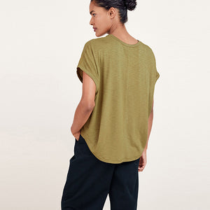 Green Cupro Short Sleeve Woven Mix Boxy T-Shirt