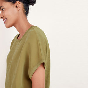 Green Cupro Short Sleeve Woven Mix Boxy T-Shirt