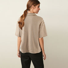 Load image into Gallery viewer, Neutral Cream Stripe Short Sleeve Collar Polo Top

