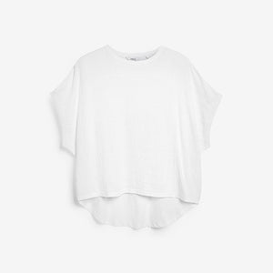 White Stripe Short Sleeve Woven Mix Boxy T-Shirt