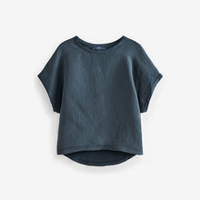 Load image into Gallery viewer, Navy Cupro Short Sleeve Woven Mix Boxy T-Shirt
