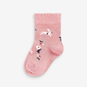 Pink Floral Baby 5 Pack Socks (0mths-2yrs)