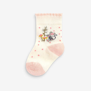 Pink Floral Baby 5 Pack Socks (0mths-2yrs)