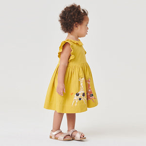 Ochre Yellow Giraffe Character Applique Dress (3mths-6yrs)