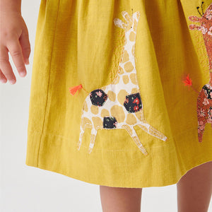 Ochre Yellow Giraffe Character Applique Dress (3mths-6yrs)