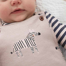 Load image into Gallery viewer, Brown /Stone Zebra Print 2 Piece Dungarees And Bodysuit Set (0mths-18mths)
