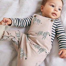 Load image into Gallery viewer, Brown /Stone Zebra Print 2 Piece Dungarees And Bodysuit Set (0mths-18mths)
