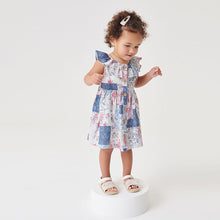 Load image into Gallery viewer, Blue /Red Patchwork Print Sleeveless Frill Dress (3mths-6yrs)
