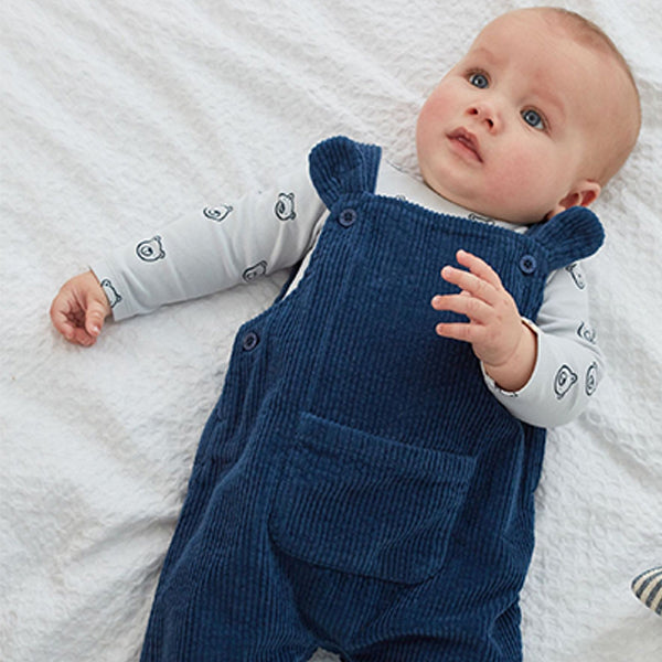 Navy Blue 2 Piece Cord Dungarees With Bodysuit (0mths-18mths)