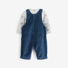 Load image into Gallery viewer, Navy Blue 2 Piece Cord Dungarees With Bodysuit (0mths-18mths)
