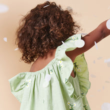 Load image into Gallery viewer, Soft Green Floral Embroidered Frill Sleeve Dress (3mths-6yrs)
