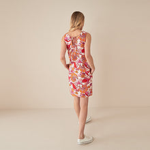 Load image into Gallery viewer, Pink/Red Print Linen Blend Summer Shift Dress
