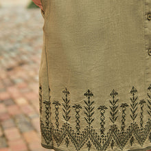 Load image into Gallery viewer, Khaki Green Linen Blend Embroidered Collar Mini Summer Dress

