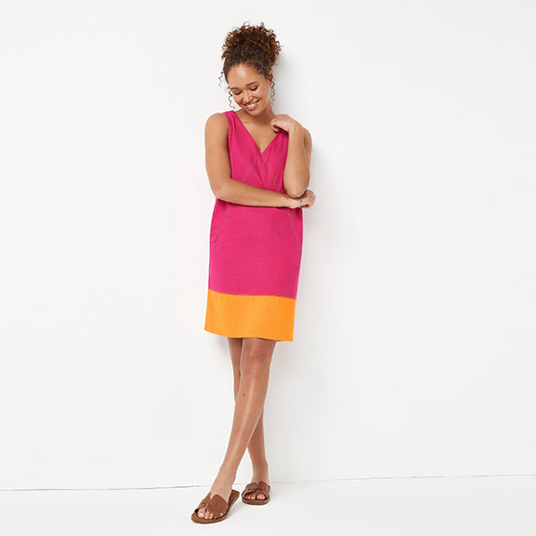 Pink/Orange Colourblock Linen Blend Summer Shift Dress