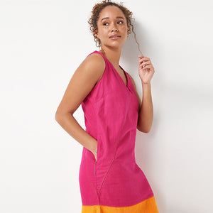 Pink/Orange Colourblock Linen Blend Summer Shift Dress