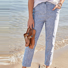Load image into Gallery viewer, Blue Chambray Linen Blend Taper Trousers
