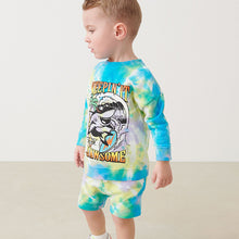 Load image into Gallery viewer, Purple/Teal/Yellow Tie Dye Character Jersey Short (3mths-5yrs)
