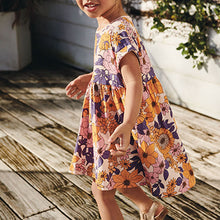 Load image into Gallery viewer, Orange Retro Floral Short Sleeve Jersey Dress (3mths-6yrs)
