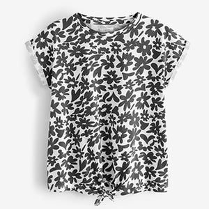 Monochrome Floral Tie Front T-Shirt (3-12yrs)