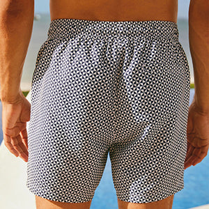 Navy Blue Geo Printed Swim Shorts