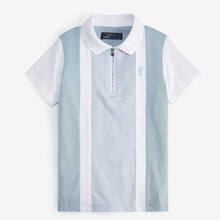 Load image into Gallery viewer, Light Blue Colorblock Short Sleeve Zip Neck Polo Shirt (3-12yrs)
