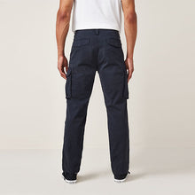Load image into Gallery viewer, Navy Blue Slim Fit Authentic Stretch Cotton Blend Cargo Trousers
