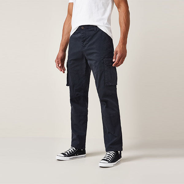 Navy Blue Slim Fit Authentic Stretch Cotton Blend Cargo Trousers