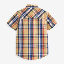 Load image into Gallery viewer, Tan Brown/ Navy Blue Spliced Short Sleeve Check Shirt (3-12yrs)
