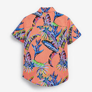 Peach Orange Hawaiian Short Sleeve Printed Shirt (3-12yrs)