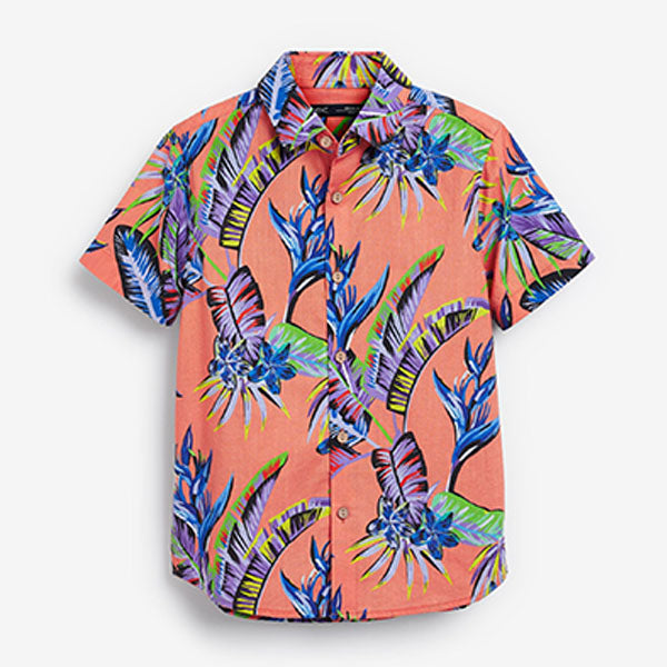 Peach Orange Hawaiian Short Sleeve Printed Shirt (3-12yrs)