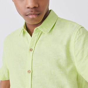 Lime Green Short Sleeve Linen Mix Shirt (3-12yrs)