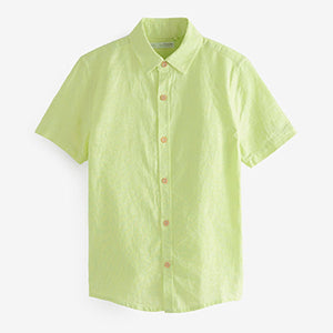 Lime Green Short Sleeve Linen Mix Shirt (3-12yrs)