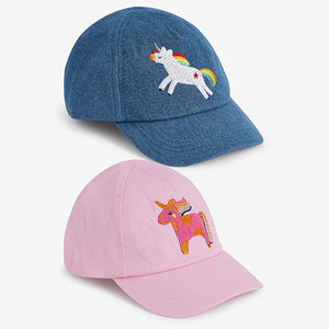 Pink/Chambray Unicorn 2 Pack Caps (3mths-6yrs)