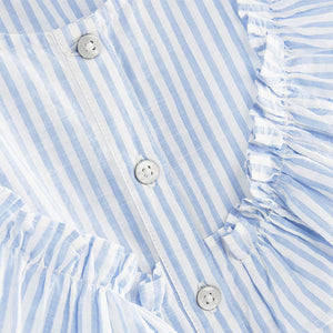 Blue Stripe Tie Front Frill Blouse (3-12yrs)