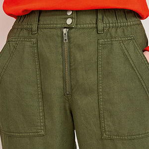 Khaki Green Zip Front Trousers
