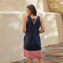 Load image into Gallery viewer, Navy Blue/ Pink Colourblock Linen Blend Summer Shift Dress
