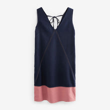 Load image into Gallery viewer, Navy Blue/ Pink Colourblock Linen Blend Summer Shift Dress
