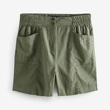 Load image into Gallery viewer, Khaki Green Linen Blend Shorts
