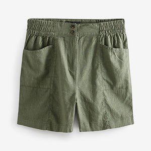Khaki Green Linen Blend Shorts