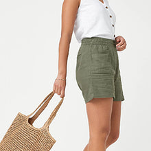 Load image into Gallery viewer, Khaki Green Linen Blend Shorts
