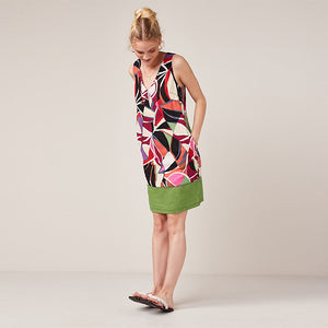 Multi Print Linen Blend Summer Shift Dress