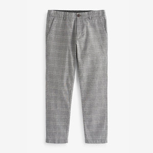 Grey Check Slim Fit Cotton Chino Trousers