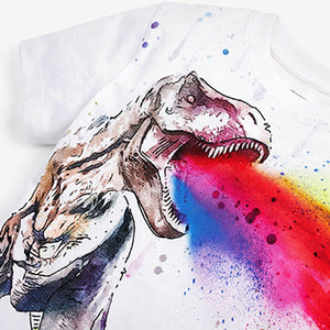 White Rainbow Dino Short Sleeve Graphic T-Shirt (3-11yrs)
