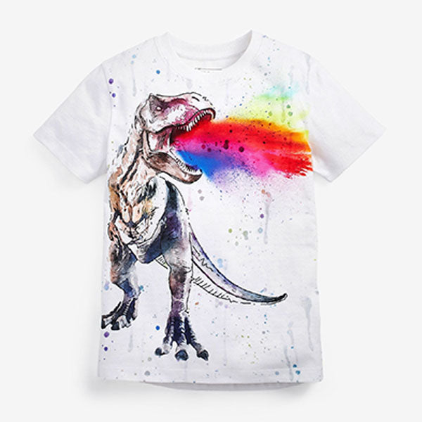 White Rainbow Dino Short Sleeve Graphic T-Shirt (3-11yrs)