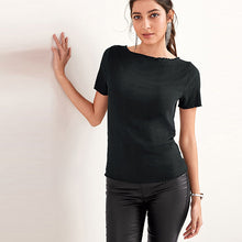 Load image into Gallery viewer, Black Short Sleeve Lettuce Edge T-Shirt
