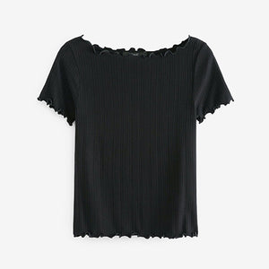 Black Short Sleeve Lettuce Edge T-Shirt
