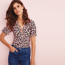 Load image into Gallery viewer, Pink Animal Print Short Sleeve V-Neck Top
